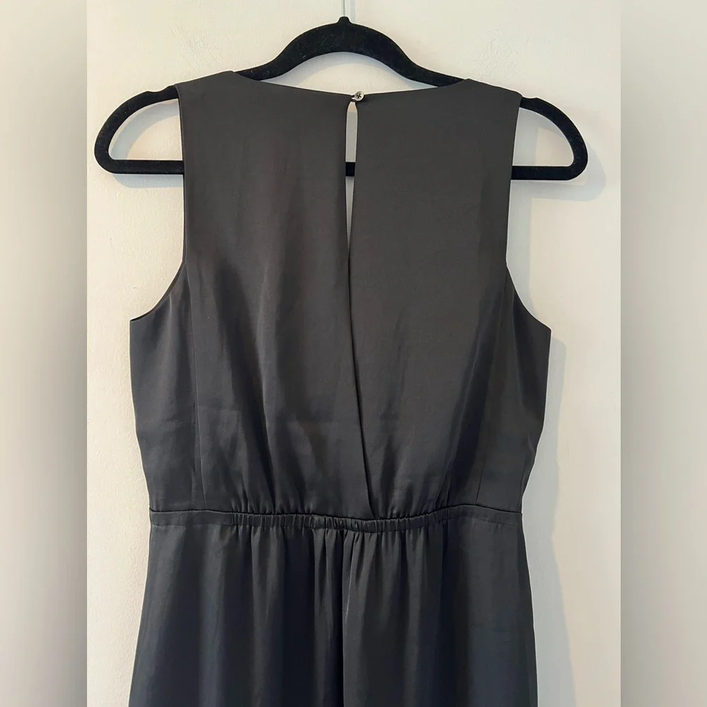 NWT Madewell nightout black silk satin midi dress v neck elastic waist 0 - Picture 8 of 11